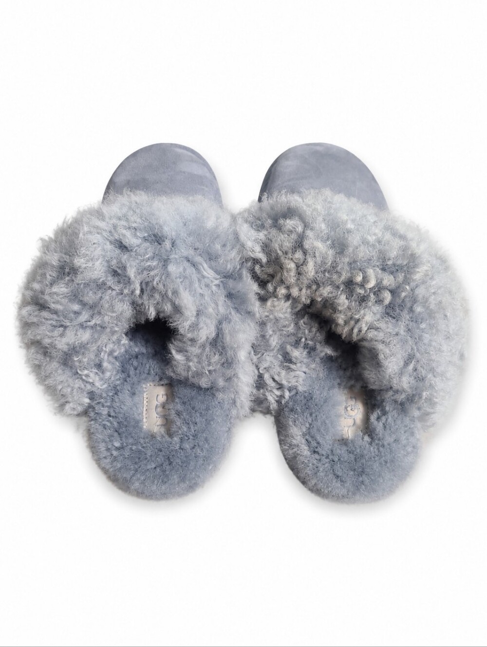 UGG Light Gray Slippers sz 9 House Shoes Fuzzy Warm Slip On Soft Suede Lounge